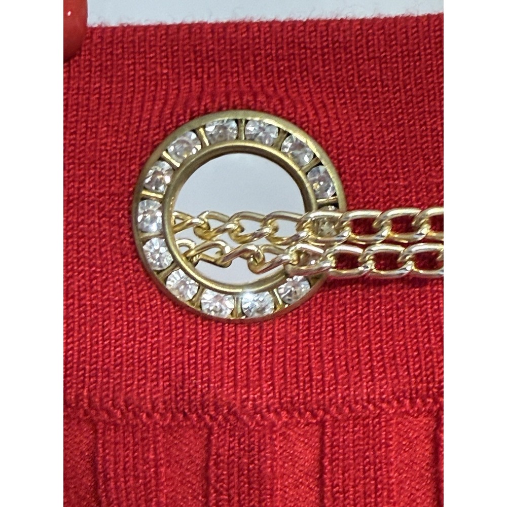 Rare Fontana Rhinestone Neck Sleeves Gold Necklace Ribbed Sweater Size M NWT - Picture 8 of 9